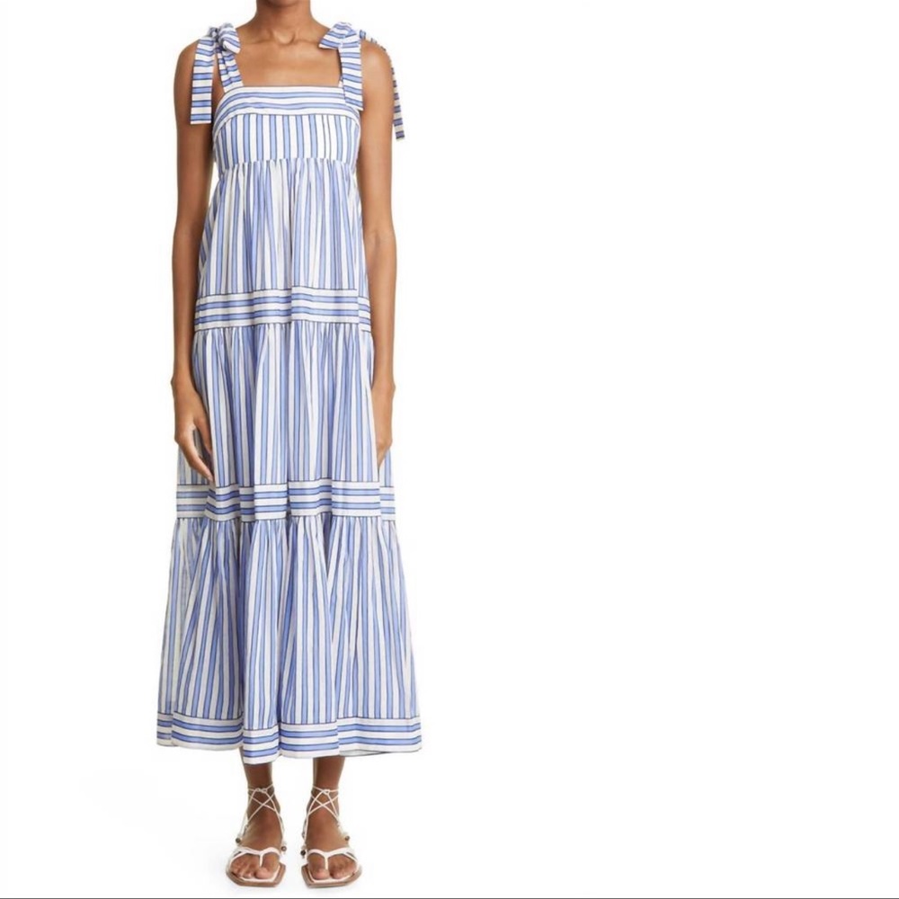 ZIMMERMAN VERITY STRIPE TIERED TIE DRESS